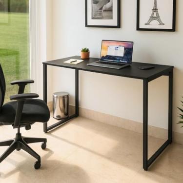 Imagem de Mesa Escrivaninha Premium Estilo Industrial 100x50cm Escritório Moderno 100% MDF e Aço Cor Preto