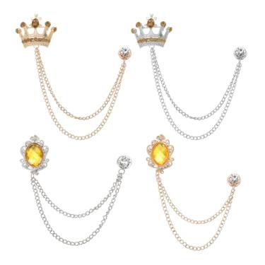 Imagem de PATIKIL 2 peças de clipes vintage de corrente de xale, joia e coroa pendurados em broche, broche masculino, terno de lapela para mulheres, roupas masculinas, ouro/prata/ouro