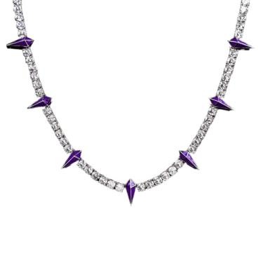 Imagem de WIC Colar de liga de cobre zircão clássico presente de luxo criativo série de dente de leopardo colar hip-hop, roxo luminoso 51 cm/20 pol