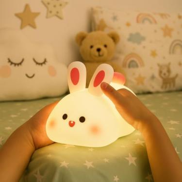 Imagem de Luminária Noturna Infantil de Coelhinho em Silicone – Luz LED Recarregável com Toque para Mesa, Quarto e Decoração