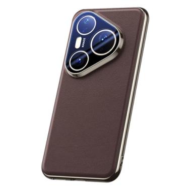 Imagem de HAOMRIYL Capa de couro genuíno para Huawei Pura 80 Ultra/80 Pro +/80 Pro/80, capa fina de couro verdadeiro, revestimento de proteção de lente com tudo incluído, marrom, 80 Pro
