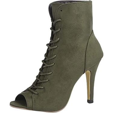 Imagem de Sapatos femininos de moda respiráveis salto alto fino peep-toe cadarço botas curtas, Preto, 10