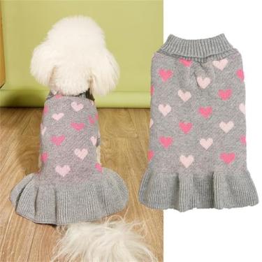 Imagem de Yaopelky Suéter de cachorro pequeno com estampa de coração, suéter de cachorro de malha de gola rolê, roupas quentes para cães pequenos e gatos (cinza, grande)