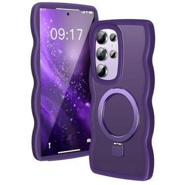 Imagem de KMAMBAG [Suporte magnético e moldura ondulada] Capa para Samsung Galaxy S25 Ultra [apto para Mag Safe] [Proteção contra quedas militar] Capa de anel de telefone S25 Ultra translúcida não amarela, para