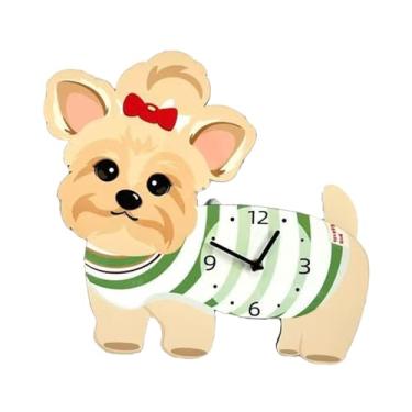 Imagem de WeiLaiKeQi Relógio de parede com desenho animado, lindo cachorrinho, relógio pendurado, decoração silenciosa para quarto de jardim de infância