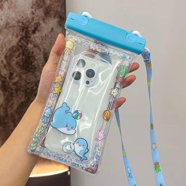 Imagem de Bolsa de telefone à prova d'água, capa de telefone de mergulho, bolsa de telefone com tela sensível ao toque com luz noturna para uso na praia, azul