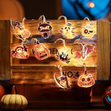 Imagem de Cordão de luzes LED de Halloween de 1,5 m, gato/abóbora/fantasma/morcego para quarto, quarto, parede, jardim, festa, decoração de férias ao ar livre