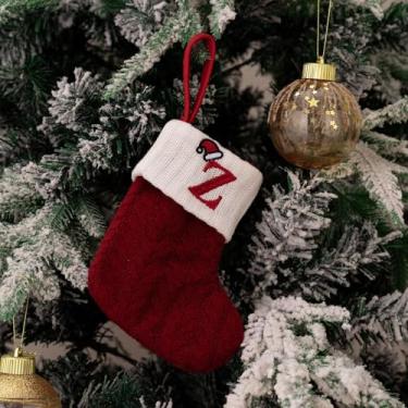 Imagem de Mini monograma de tricô fofo de 17,78 cm bordado meia de Natal personalizada inicial férias em família decorações de festa de Natal decoração de lareira para pendurar