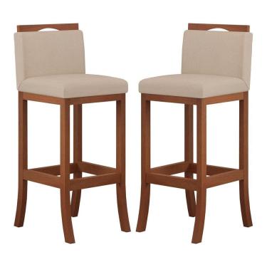 Imagem de Kit 2 Banquetas Média Estofada para Balcão Turim Madeira Castanho Suede CCS