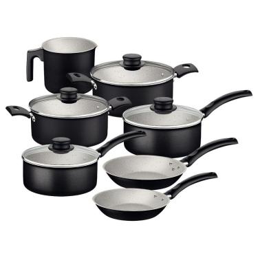 Imagem de Jogo De Panelas Tramontina Turim 7 Peças Em Alumínio Antiaderente Starflon Max Preto