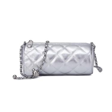 Imagem de FONETTOS Barrel Bag Bolsa feminina cilíndrica bolsas transversais modernas bolsas circulares redondas casuais couro vegano, C - prata