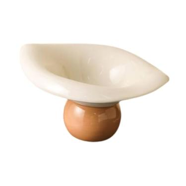 Imagem de Fenteer Fruteira de pedestal, bandeja para guardar petiscos, peça central de mesa, suporte para frutas para decoração de mesa de cozinha, Café Branco