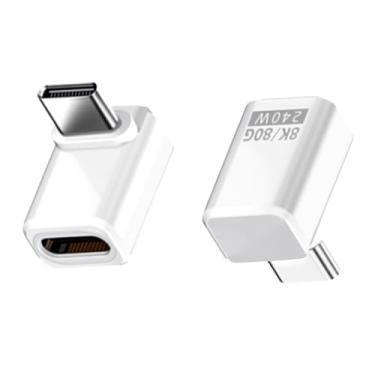 Imagem de Danfetsoy Adaptador USB C de 90 graus de 80 Gbps, adaptador USB C macho para fêmea de 240 W para cima e para baixo, suporta vídeo 8K a 60Hz para MacBook, laptop, tablet, etc. (branco pacote com 2)