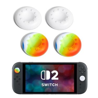 Imagem de DLseego 4 Pegas de polegar projetadas para Nintendo Switch 2 (2025), silicone macio Joycon controle analógico capa protetora antiderrapante botão Joy Con Joystick Caps Covers, Circle Deaign - Branco