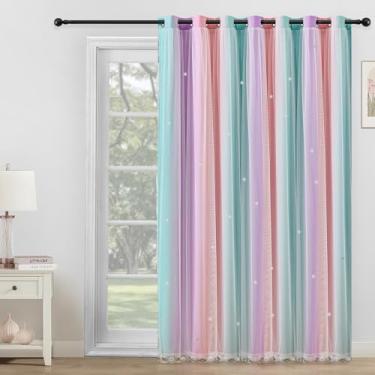 Imagem de Cortinas extra largas 213 cm de comprimento 250 cm de largura para quarto de meninas, pátio, porta deslizante, cortinas blackout para quarto de bebê, escurecimento, arco-íris, princesa, unicórnio