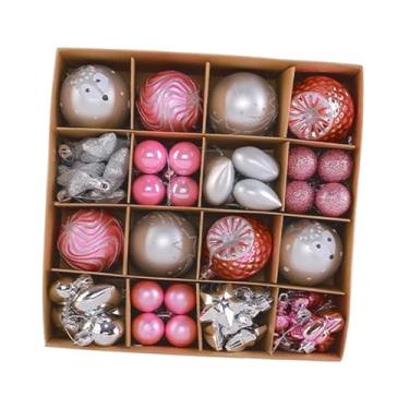Imagem de Vaveren Conjunto de 65 enfeites natalinos para pendurar, incluindo bolas decorativas, bolas de Natal para decoração de interiores, jardins e portas, Rosa Prata