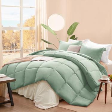 Imagem de SunStyle Home Conjunto de edredom solteiro, verde sálvia, 2 peças, conjunto de cama alternativo, macio, respirável, com fronha, para crianças, adolescentes, meninos e meninas