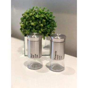 Imagem de Kit Saleiro Pimenteiro 2 Pcs Em Aco Inox E Vidro - D' Presentes