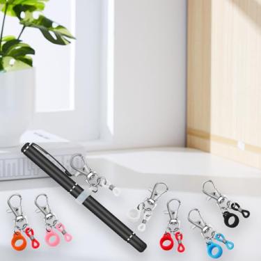 Imagem de 7 peças de suporte retrátil para caneta de silicone, clipe de cordão, acessórios de carretel de crachá ajustável, cordão com clipe para pendurar na mochila, cinto, carteira