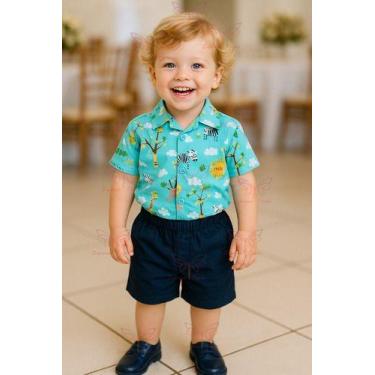 Imagem de Conjunto Infantil Bebê Menino Mauricinho Camisa Social Mais Shorts Tem