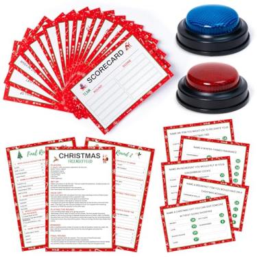Imagem de EYxsaxenk Christmas Friendly Feud Game with Answer Buzzer - 40Pcs Family Fun Trivia Quiz Feud Card Buzzer for Board Game Night Home Office School Adult Group Team Building Christmas Eve Party Supplies