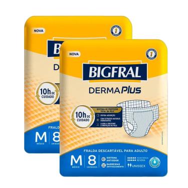 Imagem de Kit 2 Fralda Bigfral Derma Plus M 8 Unidades