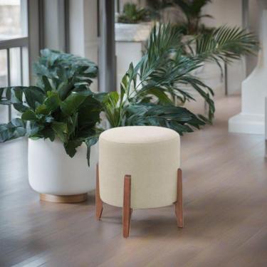 Imagem de Puff Estofado Decorativo Sala Redondo Luxo Londres Linho marfim