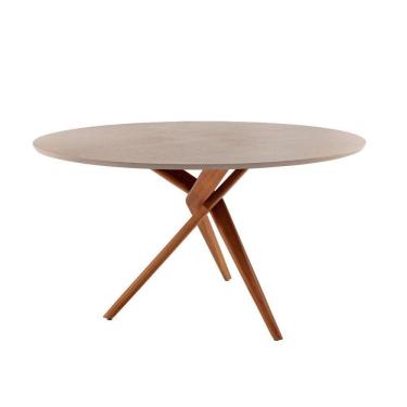 Imagem de Mesa Ballare Tampo 135cm Redondo Texturizado Moderna Mobilia Off White/imbuia Natural