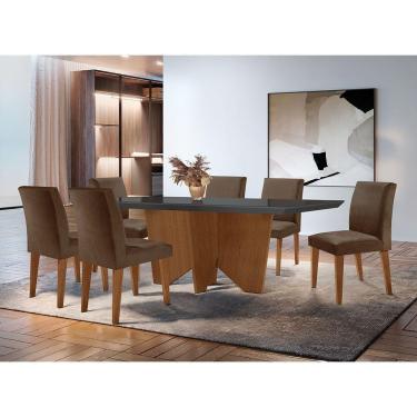Imagem de Sala De Jantar Mesa Evora Canto Reto Com 6 Cad Grecia Rufato Veludo Marrom/grafite/imbuia