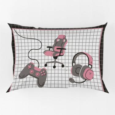 Imagem de Porta Travesseiro Fronha Avulsa Game Streamer 70cm X 50cm - Estampa Digital Cor Rosê