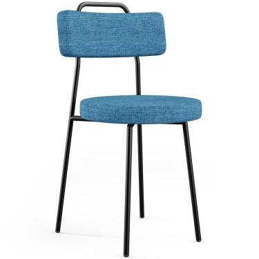 Imagem de Cadeira Decorativa Estofada Para Sala De Jantar Barcelona L02 Linho Azul - Lyam Decor