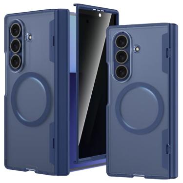 Imagem de Ruky Capa para Z Fold 7 com protetor de tela de privacidade frontal, ZFold 7 com proteção de dobradiça [compatível com MagSafe] Capa protetora magnética rígida translúcida para Galaxy Z Fold 7, azul
