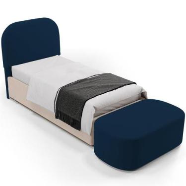 Imagem de Cabeceira Cama Box 100cm Lanna Com Puff Recamier Doha W01 Suede Azul M