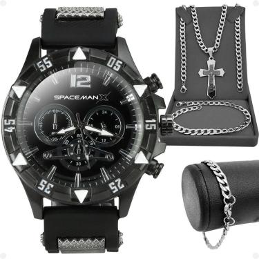 Imagem de Pulseira + Relogio Masculino Aço Inox + Cordão Prata Grumet