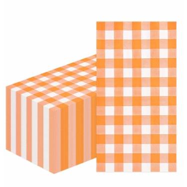 Imagem de HEIPINIUYE 25 peças guardanapos de guingão laranja de 3 camadas toalhas de hóspedes descartáveis toalhas de mão descartáveis guardanapos de papel de outono para festa de aniversário de ação de graças