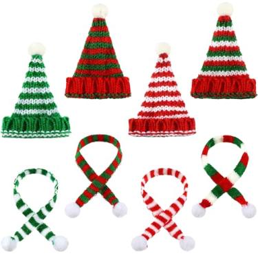 Imagem de hhdatc 8PCS Mini Knit Doll Hats and Scarves Set Small Santa Hats & Mini Scarves Christmas Craft Supplies for Wine Bottle Decorations Valentine’s Day & Winter Holiday Gifts (Red, White, Green, Stripe)