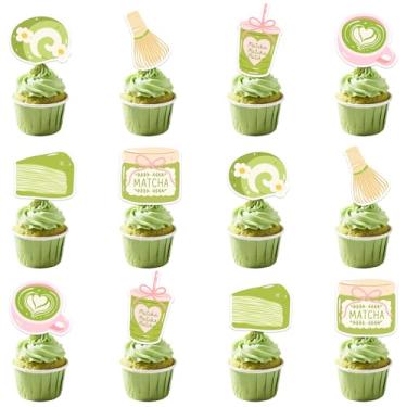Imagem de 36Pcs Matcha Theme Cupcake Toppers Matcha Lover Party Decorations Matcha Dessert Cake Decors Green Tea Art Tea Cupcake Toppers for Bridal Shower Bachelorette Bride to Be Party Supplies