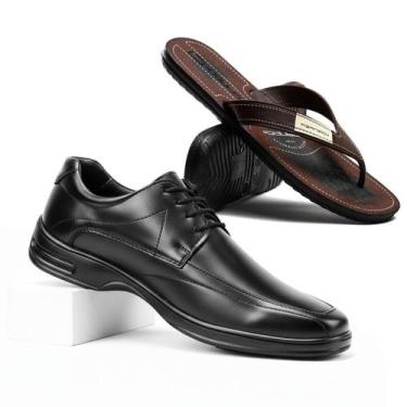 Imagem de Sapato Derby Social Preto Masculino Cadarço Ortopédico Com Chinelo - F