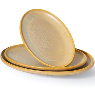 Imagem de KYBSCZ Travessas grandes de cerâmica - Conjunto de 3 travessas ovais para entretenimento. Pratos de cozinha para jantar, frutas, salada, peru, etc. Forno, lavável na lava-louças, 40 cm/35 cm/30,5 cm