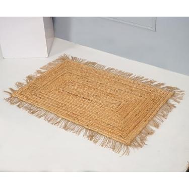 Imagem de Tapete de juta natural, capacho trançado retangular com franja, tapete de entrada rústico feito à mão, interior (8,5 x 1,5 m)