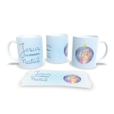 Imagem de Caneca Natalina Família Feliz, Porcelana Branca com Design Preto e Dourado, Decoração de Natal com Mensagem em Português (9672)