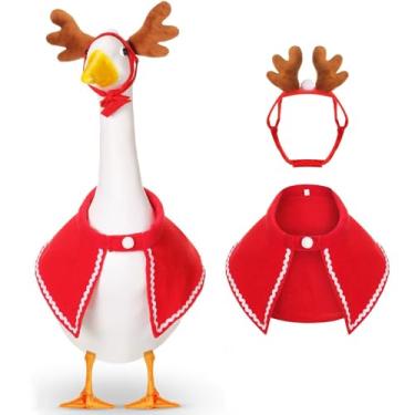 Imagem de MOGOXION Fantasia de Natal de ganso para varanda de Natal para quintal gramado 58 cm de altura roupas de ganso de concreto ao ar livre acessórios de decoração de estátua de jardim - Rena vermelha