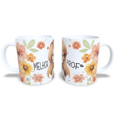 Imagem de Caneca Professora Floral em Cerâmica, 325ml, Decorada com Flores Coral e Mensagem Melhor Professora, para Presente Dia dos Professores (14094)