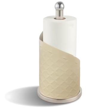 Imagem de Suporte de toalha de papel de aço inoxidável, dispensador de papel toalha de bancada, suporte de rolo de lenços independente, 6 x 12,8 pol. / 15,5 x 32,5 cm, organizador de lenços de cozinha, branco