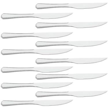Imagem de Conjunto de Facas para Churrasco, Aço Inox, 12 Peças, Lâmina Serrilhada, Cabo Anatômico, Ideal para Bares, Mesa Posta e Restaurantes, Utensílio de Cozinha (Conjunto 12 Facas P/Churrasco)