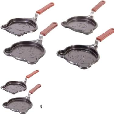 Imagem de Mini Frigideira Panquequeira Infantil, Aço Carbono com Revestimento Antiaderente, Design de Animais Sortidos, 12cm de Diâmetro, Cabo Ergonômico, para Panquecas e Ovos