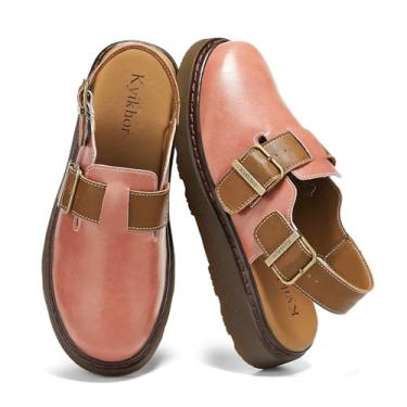Imagem de KYIKHOR Mocassins femininos de couro com fivela ajustável | Mocassim feminino confortável sem cadarço | Mocassim leve para mulheres, rosa, 40