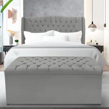 Imagem de Kit Cabeceira E Calçadeira Baú Dubai Casal 140 Cm - Veludo Cinza Grafite