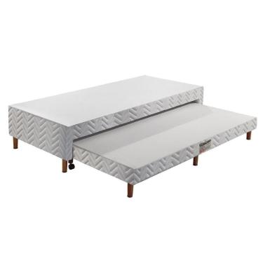 Imagem de Cama Box Base c/Auxiliar Solteiro Universal Tecido Bordado White (88x188x30) - Paropas