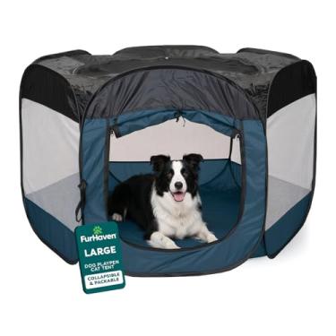 Imagem de Furhaven Barraca portátil para cães e gatos, playground/canil dobrável para ambientes internos e externos – azul marinheiro, grande